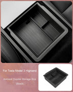 For Tesla Model 3 Highland 2024 Center Control Armrest Box Double-layer Storage TPE+ABS Center Control Layered Tray Container