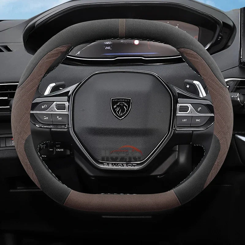 Suede Leather Car Steering Wheel Cover for Peugeot 508 308 SW E-208 208 E-408 408 GT 2021 2022 2023 2024 2025 Auto Accessories
