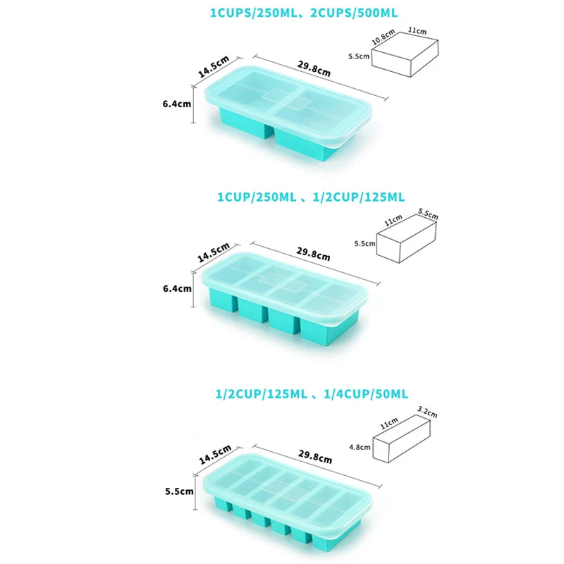1PC 2/4/6Grid Silicone Freezer Mold with Lid Refrigerated Food Storage Box Food Box Ice Tray Mold Ice Box Fresh-keeping Box