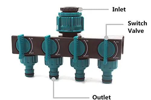 4-Way Water Splitters 1" to 3/4" to 1/2" Thread European Standard Thread Garden Irrigation Watering Connector Fittings Valve