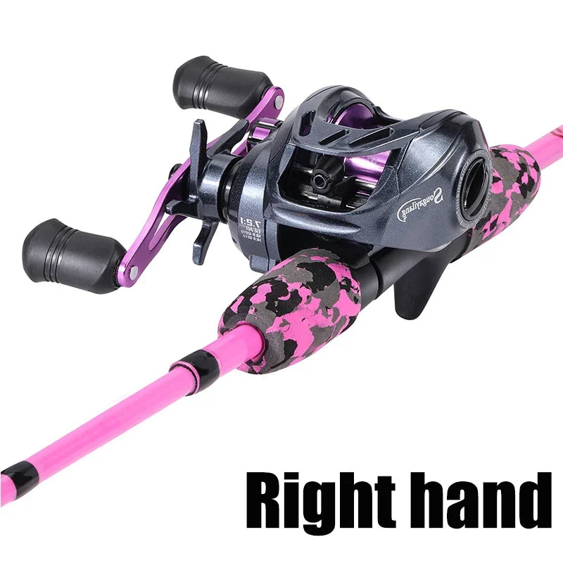 Sougayilang Lure Fishing Combo 5 Sections 170CM Carbon Fiber Fishing Rod and 8+1BB Baitcasting Reel Travel Fishing Set Pesca