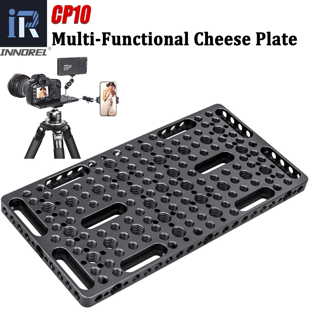 INNOREL CP10 Multi Functional Photography DIY Cheese Plate with 1/4" & 3/8" Threads, Built-in ARRI Locating Holes for Tripod