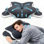 Adjustable Cervical Memory Foam Pillow for Neck Pain Relief, Ice Silk Pillowcase, Back/Side