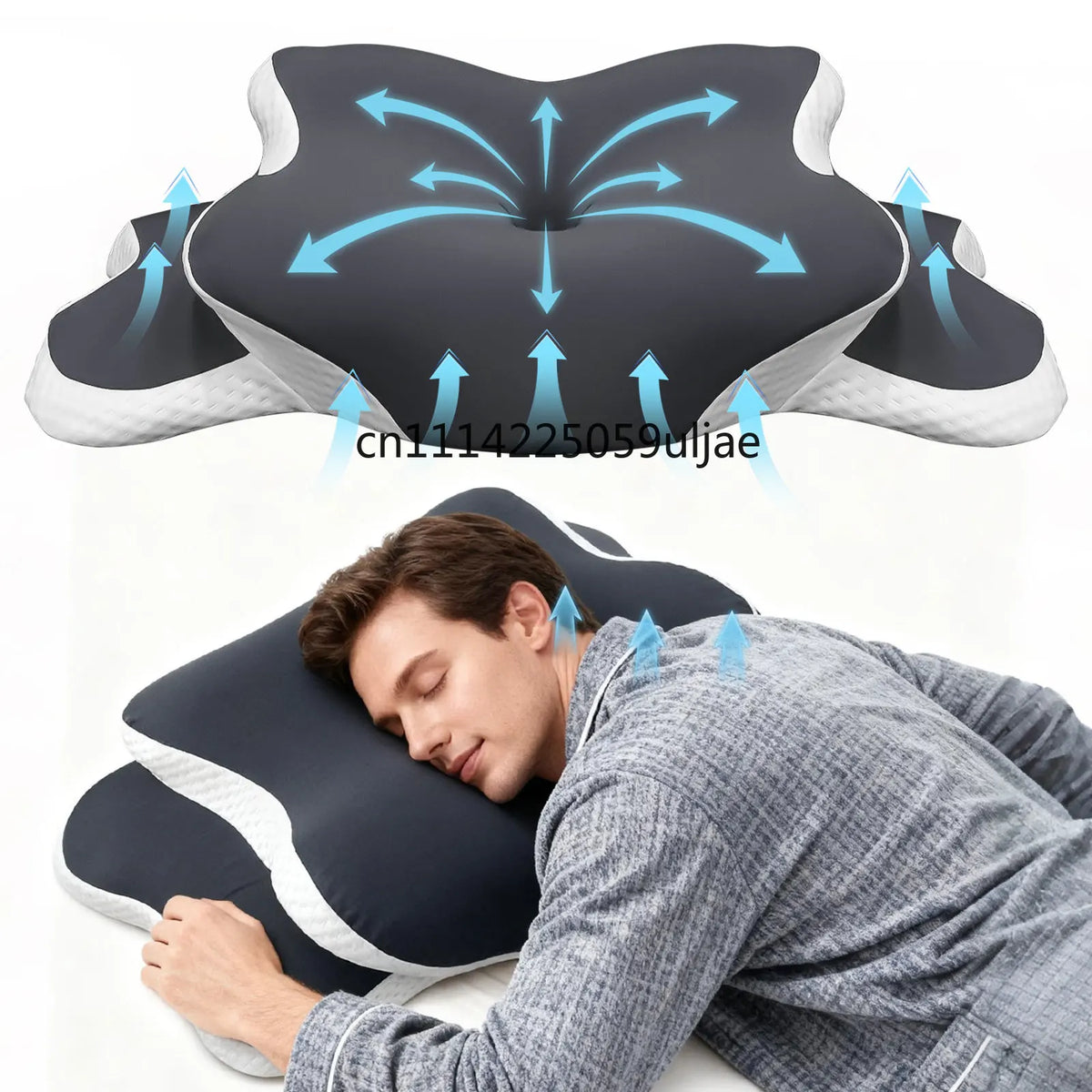 Adjustable Cervical Memory Foam Pillow for Neck Pain Relief, Ice Silk Pillowcase, Back/Side