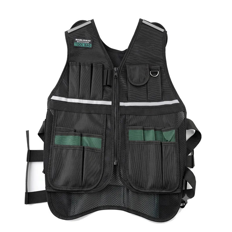 Adjustable Workwear Allround Work Tool Vest Safety Vest with Multi-pockets and Zipper Heavy Duty Tool Vest for Electricians