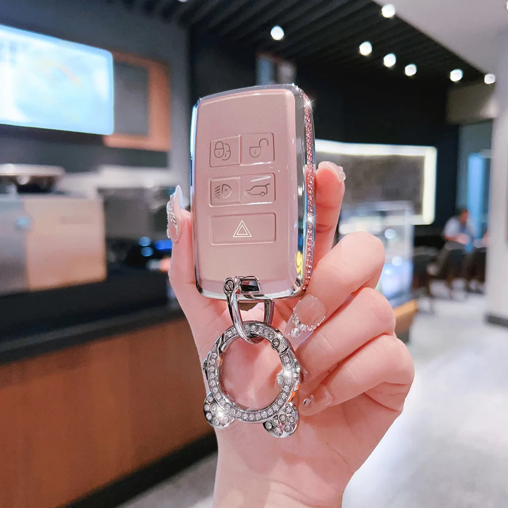 Side Diamond Pink TPU for Land Rover Range Rover Sport Evoque Freelander 2 for Jaguar XF XJ XJL XE Remote Car Key Case Cover Fob