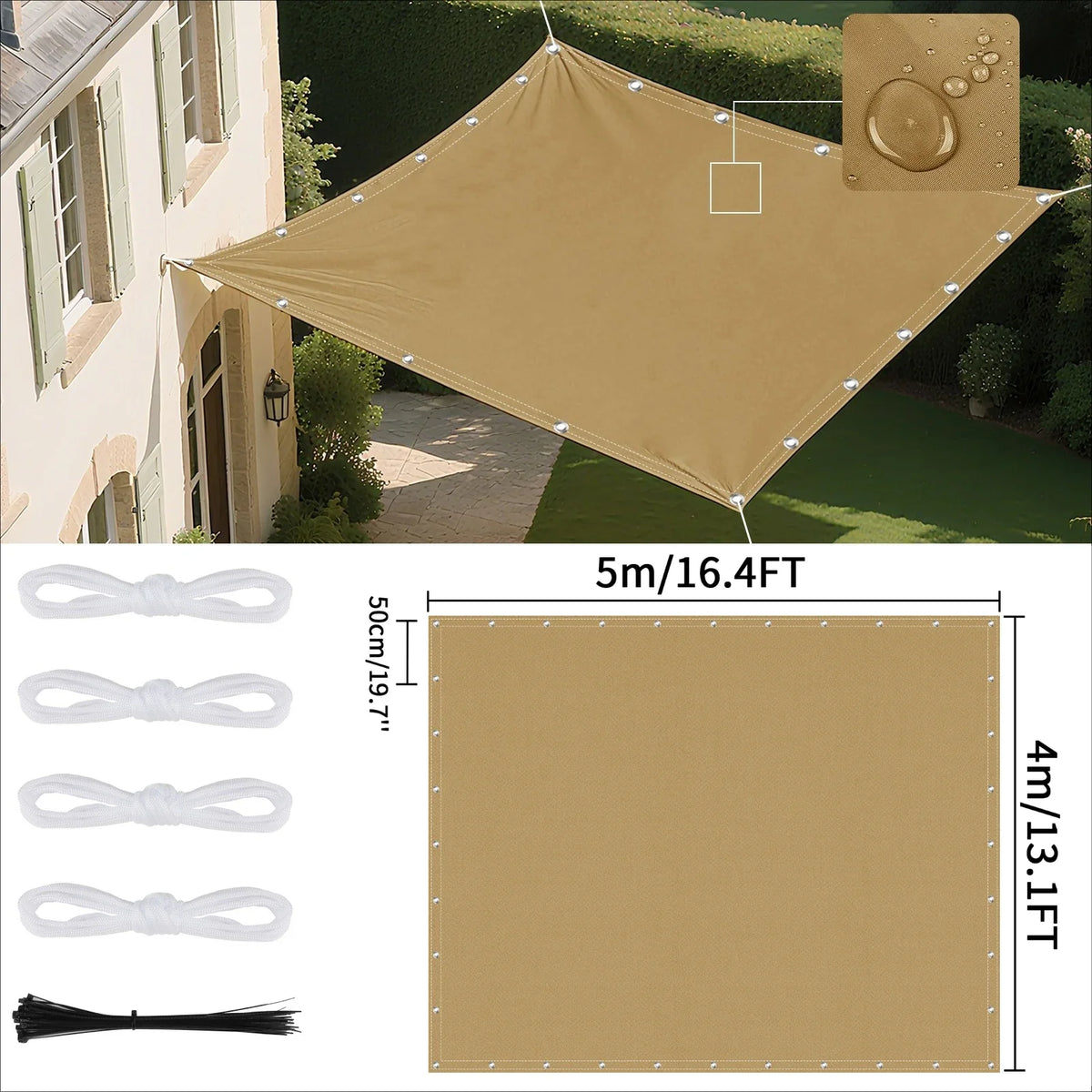 Waterproof UV Protection Canopy Outdoor Sun Shade Sail with Grommets 2/3/4/5M for Outdoor Garden Pool Patio Sunshade Cloth Tent