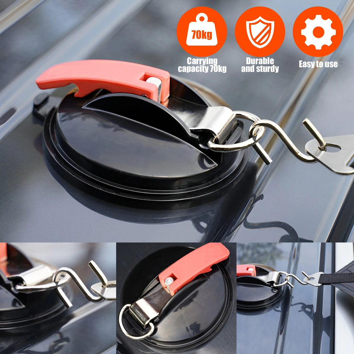 2/4Pcs Suction Cup Hooks Strong Vacuum Car Side Tarp Suction Cup with 4/8 Hooks Durable Camping Bathroom Suction Cup Maximum