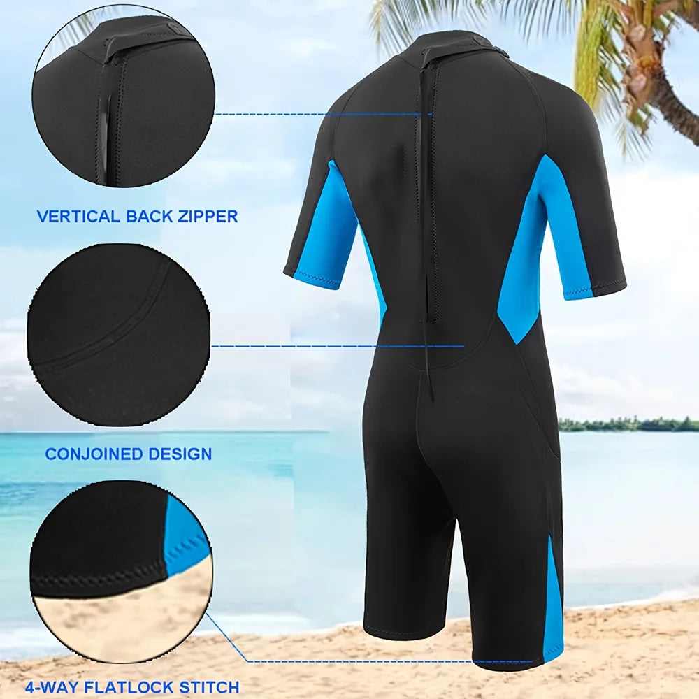 Men's Wetsuit 3mm Neoprene Short Sleeve One Piece Spring Diving Suit Back Front Zip Surfing Diving Swimming Snorkeling Kayaking