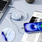 240W Retractable Fast Charging Cable USB C To C Auto Coiling for Travel Charging Phone Tablet Laptop for IPhone Samsung