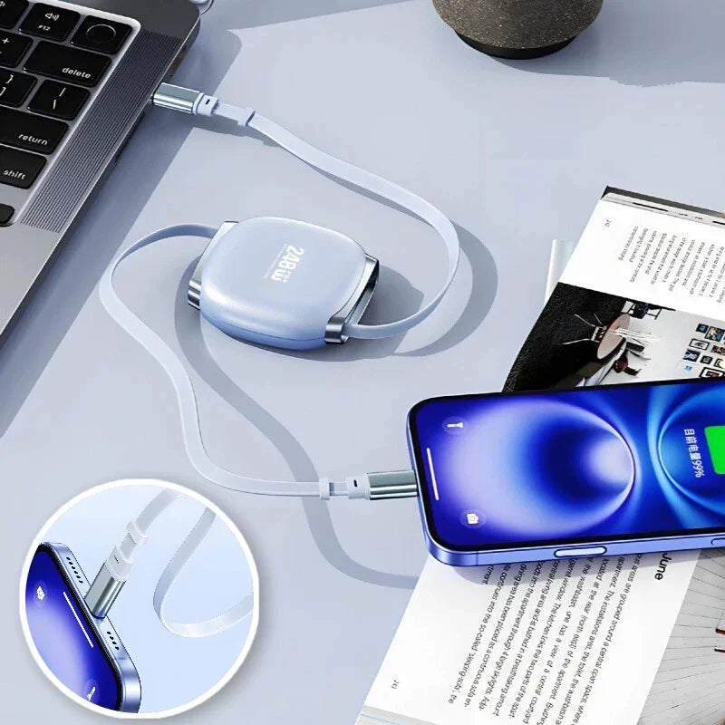 240W Retractable Fast Charging Cable USB C To C Auto Coiling for Travel Charging Phone Tablet Laptop for IPhone Samsung