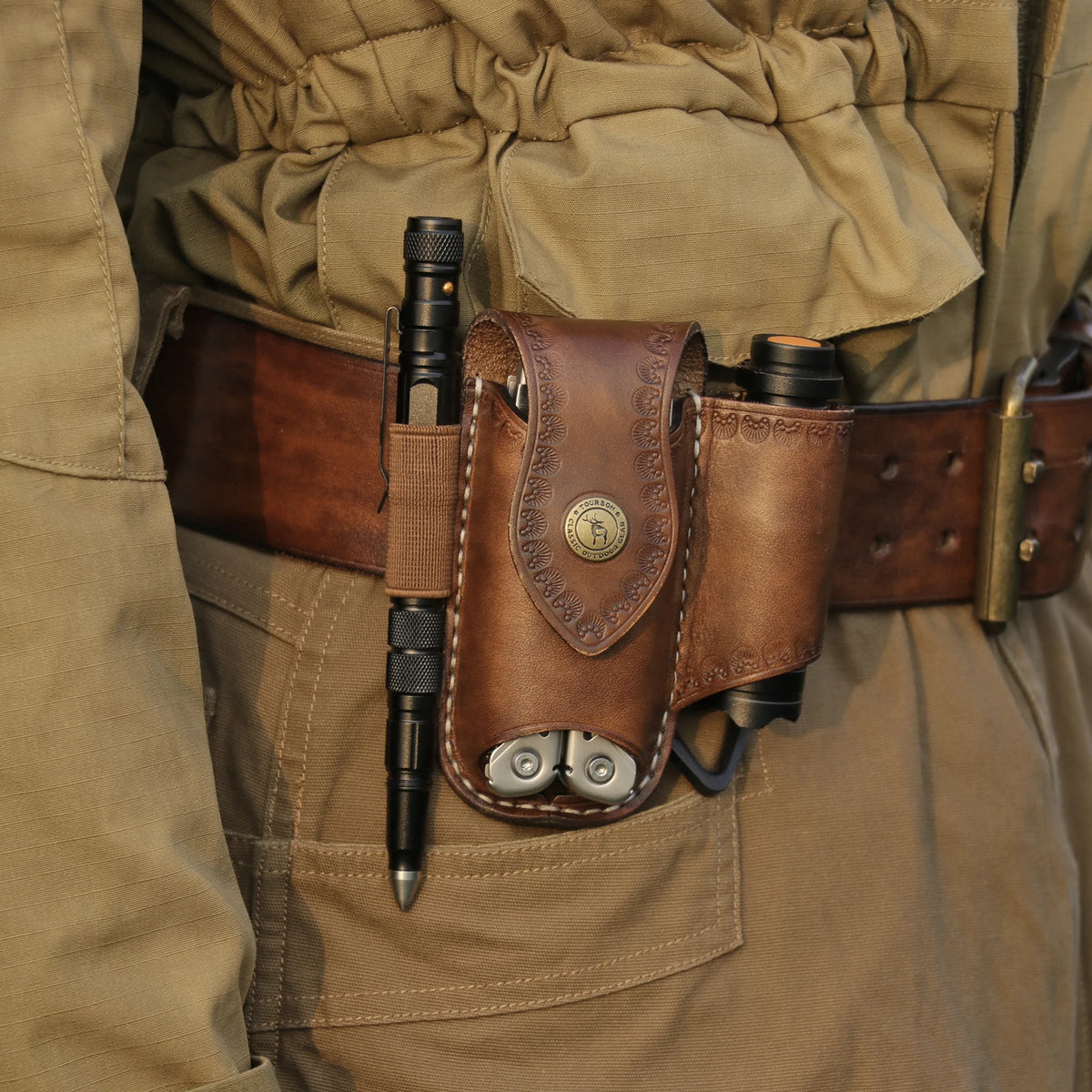 Tourbon Heavy Duty Leather EDC Pocket Multitool Sheath Clip-on Belt Solid EDC  Tool Pouch Case Brown