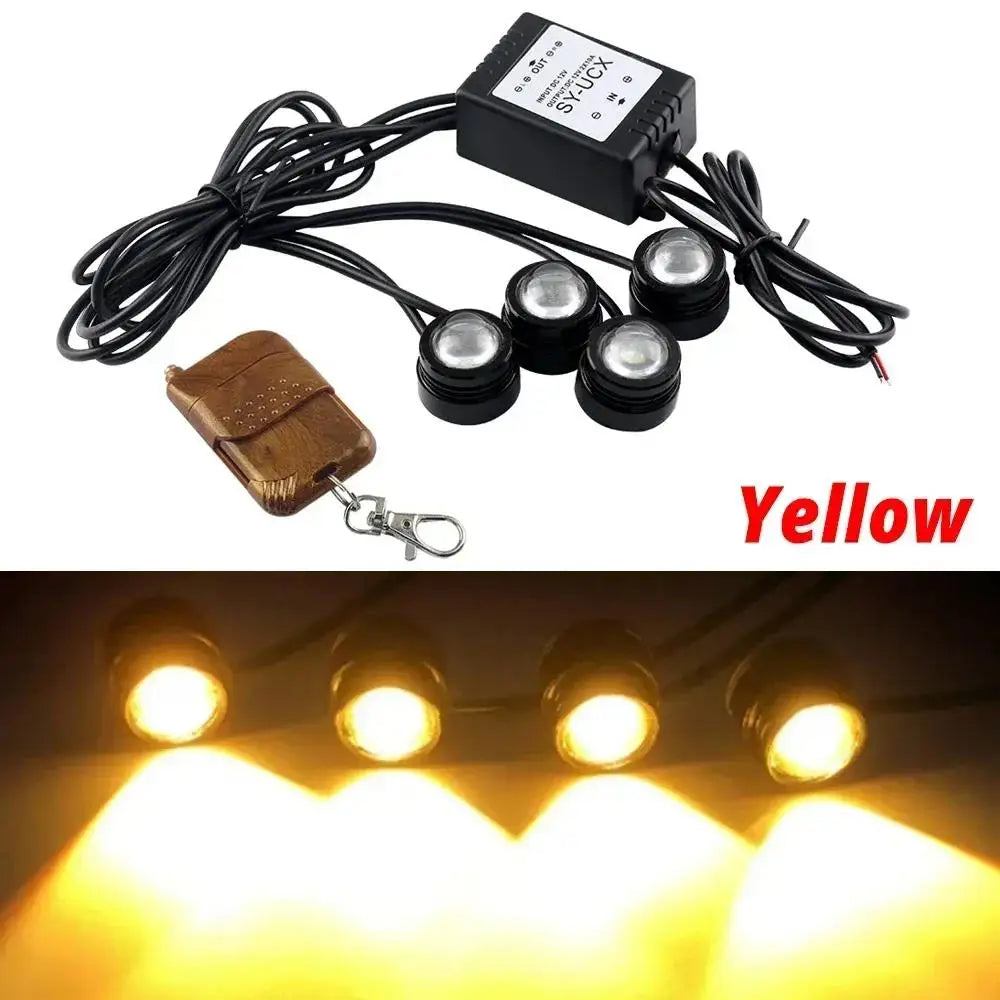 4 in 1 City Light Car LED Network Flash Wireless Remote Control Day Running DRL Eagle Eye One Tow Four 16 Mode Truck Motorcycle
