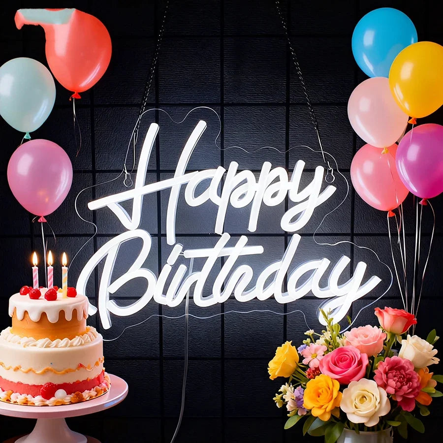 USB Powered LED Neon Sign with Switch, Ideal for All Ages Home Party Decor Happy Birthday Neon Sign for Wall Decor