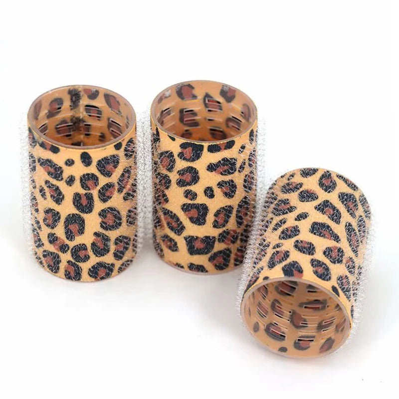 Leopard Print Self-Grip Hair Rollers Set, Heatless Hook & Loop Curlers, 18pcs 3 Sizes