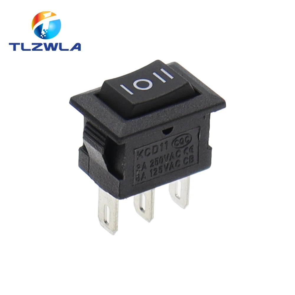 KCD11 Mini Rocker Switch 10x15mm 100pcs 2/3 Pin ON-OFF or ON-OFF-ON 3A 250VAC