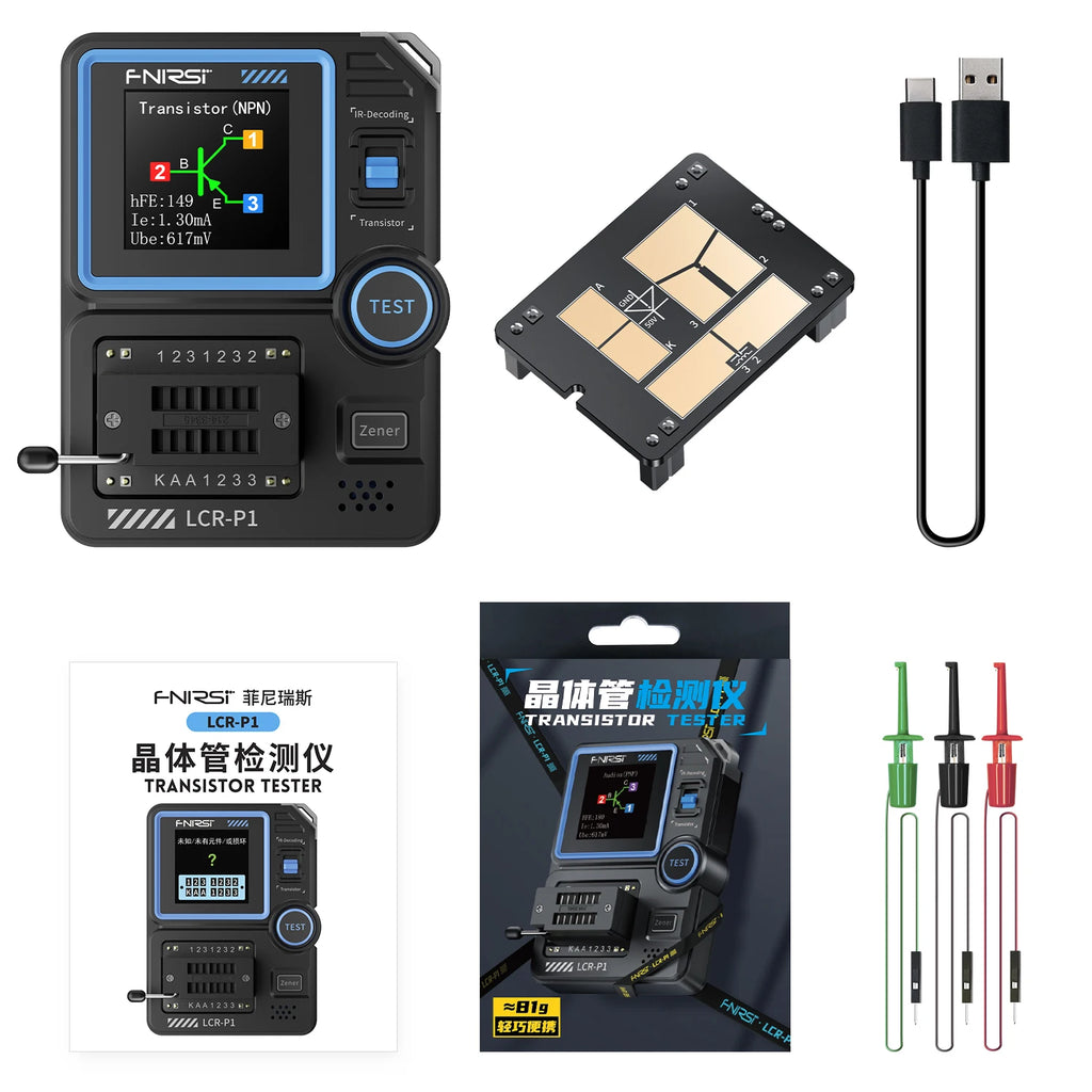 FNIRSI LCR-P1 Transistor Tester Diode Triode Capacimeter Resistance LCR ESR Meter MOSFET NPN PNP SMD Multifunction Tester