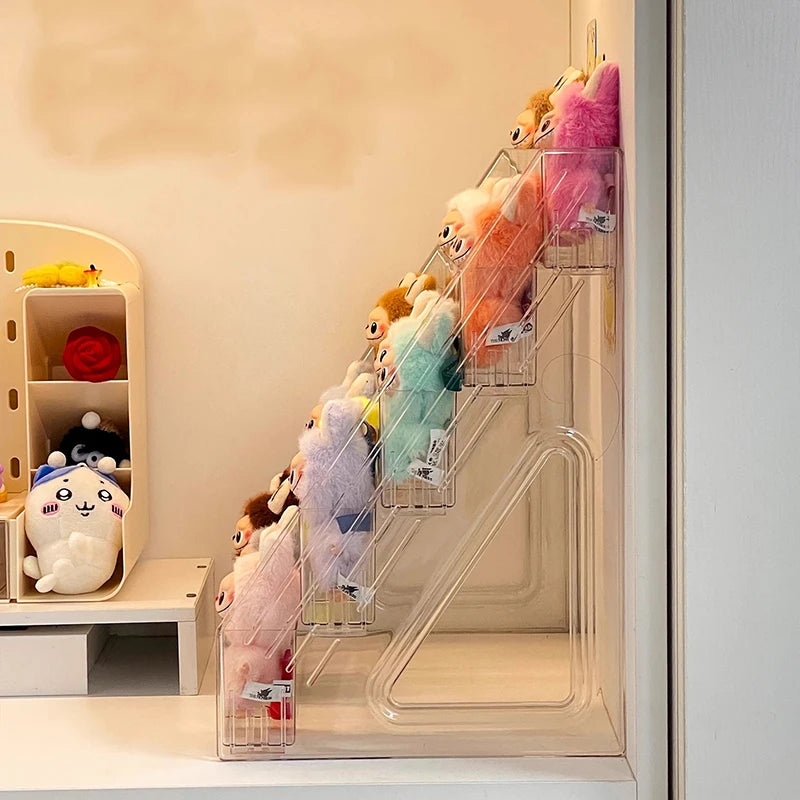 Labubu Display Rack Desktop Plush Toy Single Layer Staircase Storage Box, Pull String Blind Box Organizer