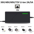 48V/60V/72V Charger 2A/5A Lithium-ion Battery Pack Charger 54.6V/67.2V/84V Intelligent Fast Charging EU Plug With Cooling Fan