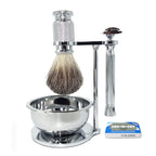 iRAZOR Classic Vintage Double Edge Safety Razor Hair Removal Shaver Grooming Tool Kit with Badger Brush Unique Soap Bowl Set