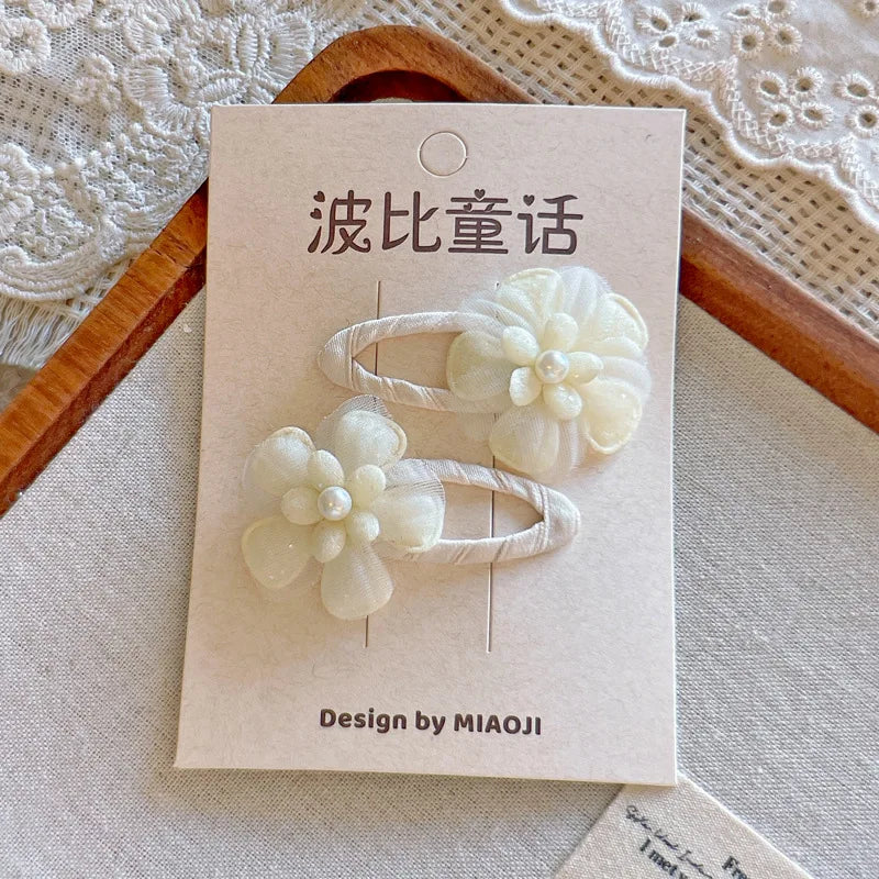 Minimalist Beige Hair Barrettes Korean BB Clip with Lace Pearl Accents Elegant Aesthetic Hair Clips for Women Girls