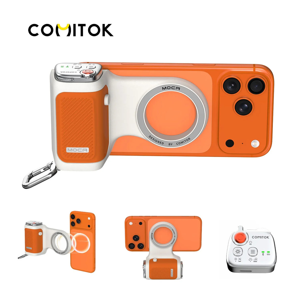 COMITOK iPhone Camera Grip 1-Click Wake, DSLR Shutter, Focus/Exposure Control,Ergonomic, Rechargeable Remote for Multi-Scene Use