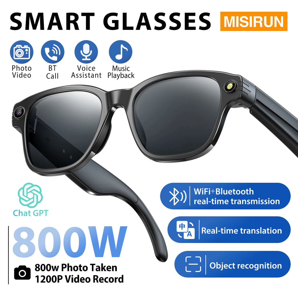 800W Camera Smart Glasses Men Women Bluetooth Call Smart Translation Glasses Photo Video Recording Waterproof Smart Sunglasses