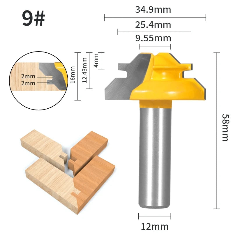YUSUN 1PC 45° Degree  Lock Miter Router Bit  Woodworking Milling  Cutter For Wood Tools