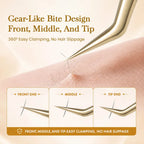 MASSCAKU Fiber Tip Eyelash Extension Tweezers Gold Stainless Steel Lash Pickup Tool