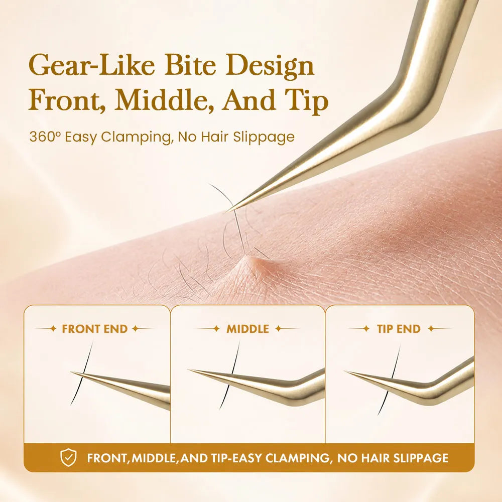 MASSCAKU Fiber Tip Eyelash Extension Tweezers Gold Stainless Steel Lash Pickup Tool