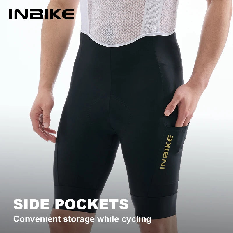 INBIKE Men's Padded Cycling Bib Shorts Quick-Dry Breathable MTB Bike, Black/Green EU Sizes