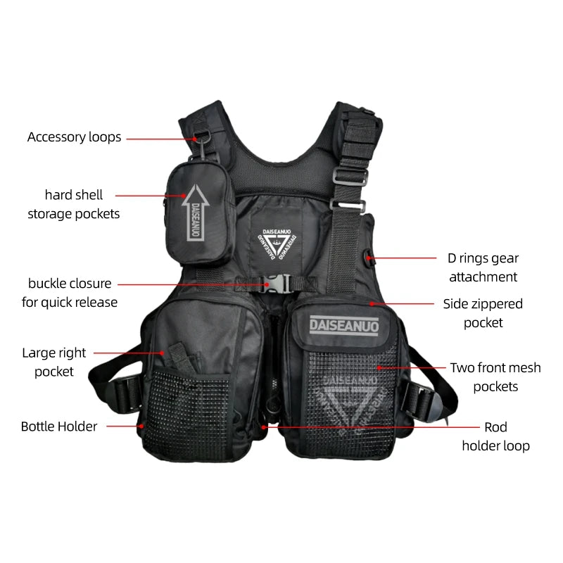 Daiseanuo Men Professional Multi-functional Life Fishing Vest Outdoor Sports Fishing Tackle Fly Swimming Adjustable Buoyant Vest