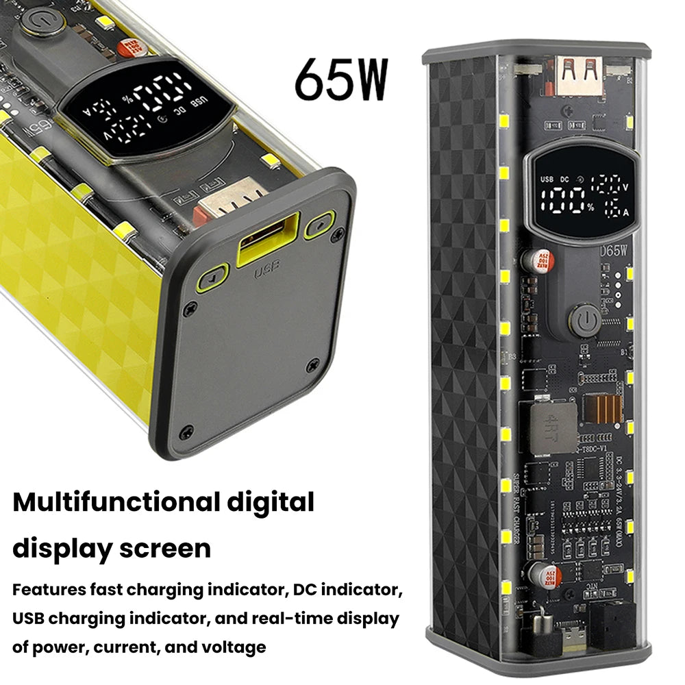 PD65W Battery Storage Box Super Fast Charging 8 Cell 18650 DIY Power Bank Case Kit Digital Display Battery Holder USB+Type-C