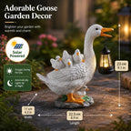 Solar Duck Garden Statue With Lantern, Resin Goose Family Figurine LED Light Waterproof Outdoor Home Decor For Patio, Lawn, Pond