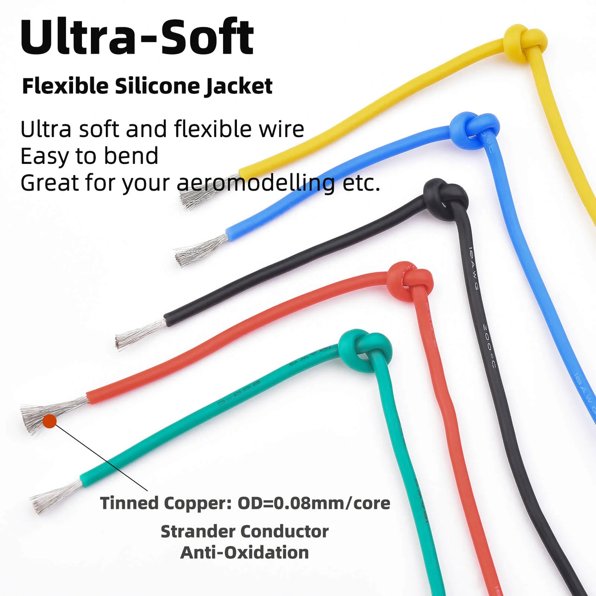 5 Colors 16/18/20/22/24/26/28/30 AWG Stranded Electrical Wire Flexible Silicone Tinned Copper Wires 18 Gauge Hookup Wire Cable