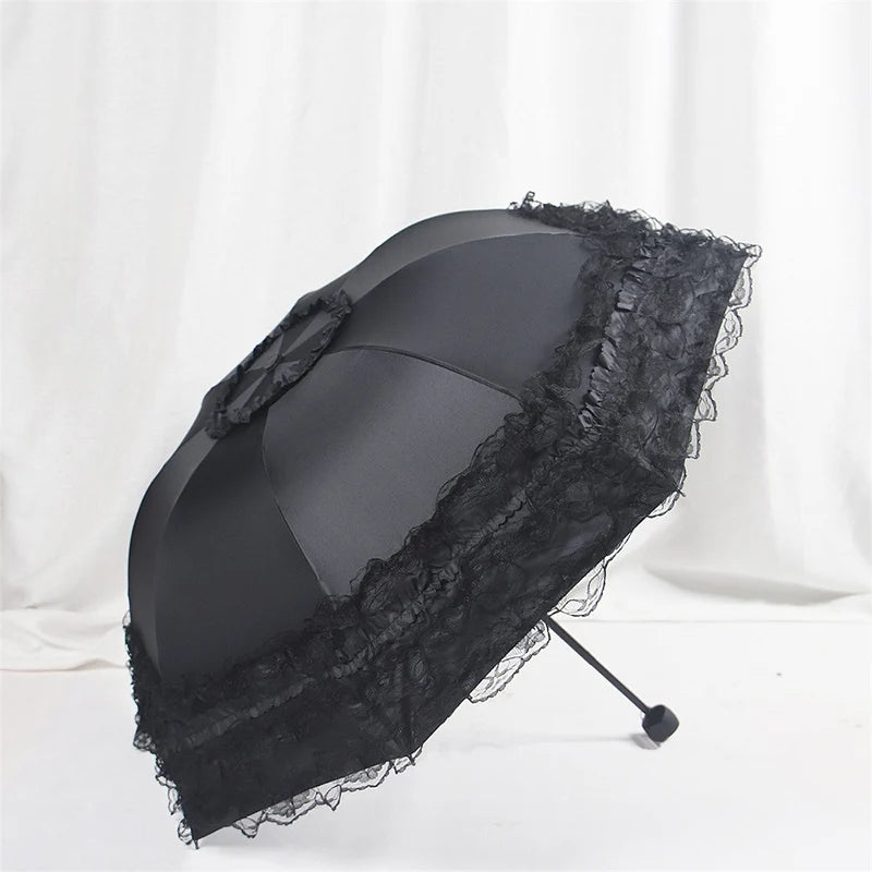 Vintage Lace Parasol Foldable Gothic Lolita Umbrella Lady Rain Anti-uv Protection Umbrella Dome Props Parasol Umbrella Lady