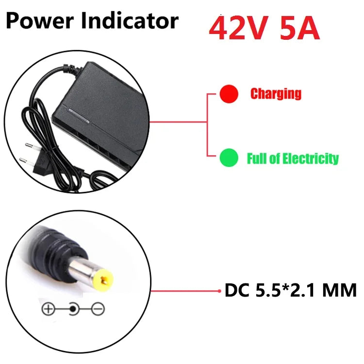 48V/60V/72V Charger 2A/5A Lithium-ion Battery Pack Charger 54.6V/67.2V/84V Intelligent Fast Charging EU Plug With Cooling Fan