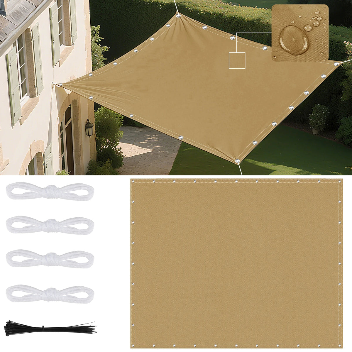 5Mx4M/3M/2M Waterproof Sun Shade Sail with Grommets Rectangle Garden Patio Pergola Cover For Outdoor Camp Tent Shelter