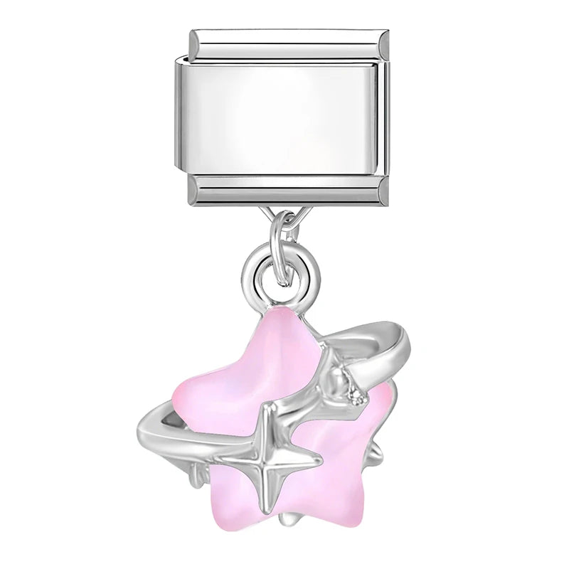 2025 New Sweet Pink Zircon Heart Bows Cherry Moon Star DIY Making Bracelet Women Men Stainless Steel 9mm Italian Charm Links Fit