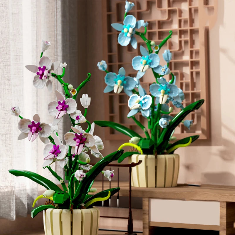 1192pcs Orchid Building Blocks Bouquet Flower Rose Plant Pink Blue Bricks Kid Model Assembled Toys Romantic Valentine's Day Gift