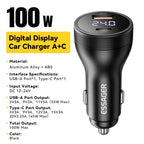 Essager 100W USB C Car Charger PD3.0 Fast Charging Digital Dispaly Quick Charge for iPhone 15pro Samsung Xiaomi  MacBook Laptop