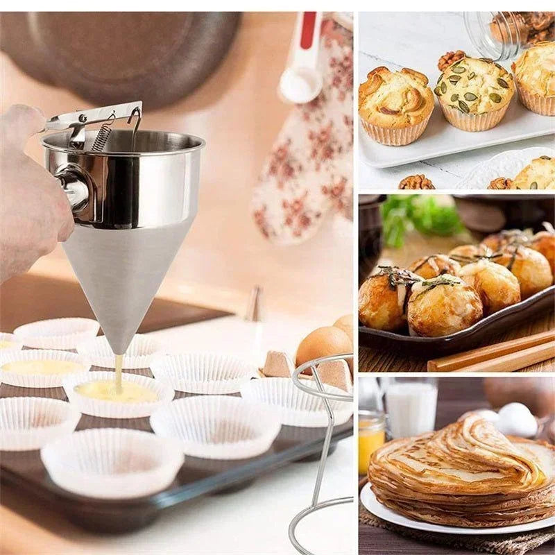 1pcs Stainless Steel Funnel Dispenser with Rack Cupcake Pancake Batter Maker Octopus Fish Ball Home Kitchen Baking Tools Baking
