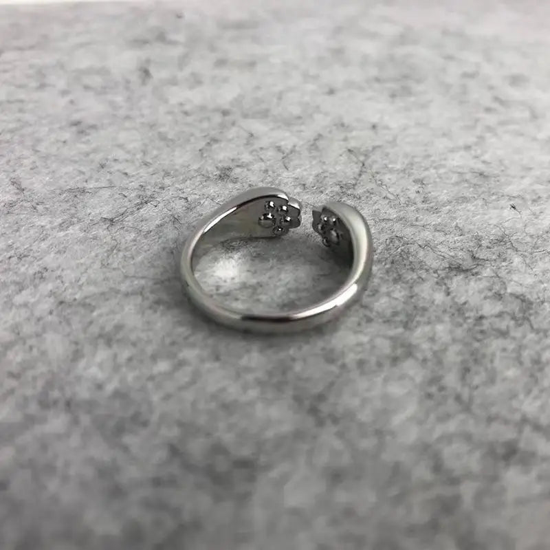 Cat Paw Print Ring Fantastic Cat Imprint Silver Color Simple Style Design Women's Rings Cute Women Party Gift Jewelry