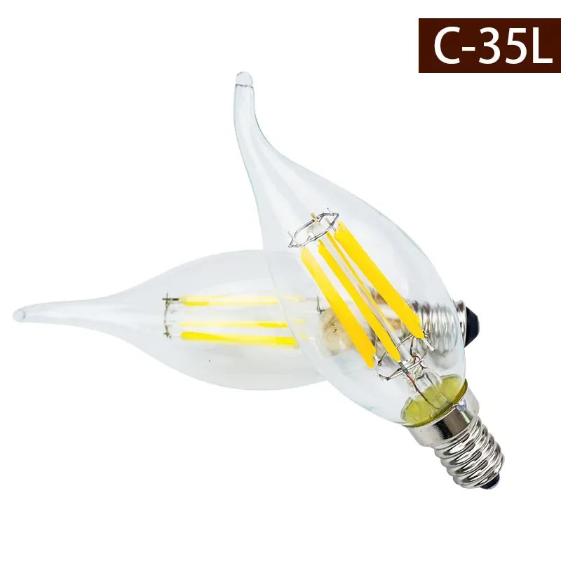 6pcs Retro Edison E14 2W 4W 6W 8W LED Filament Bulb Lamp AC 220V-240V Light Bulb C35 C35L Glass Bulb Vintage Candle Light