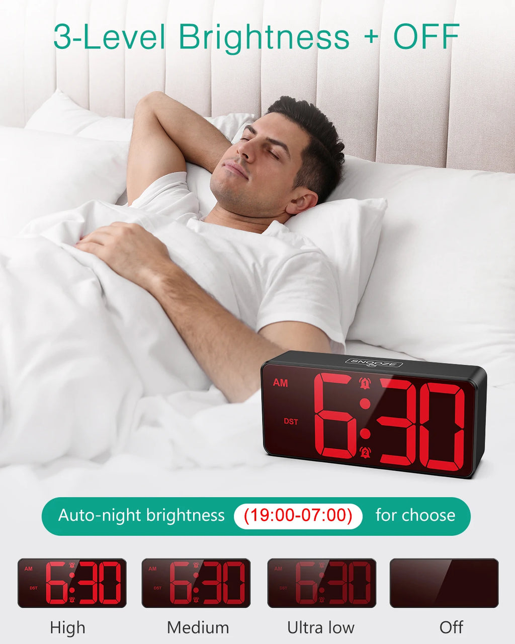 ORIA Digital Alarm Clock Battery Powered LED Alarm Clock Large Display Small Clock With Dual Alarm，DST, Snooze for Home Office