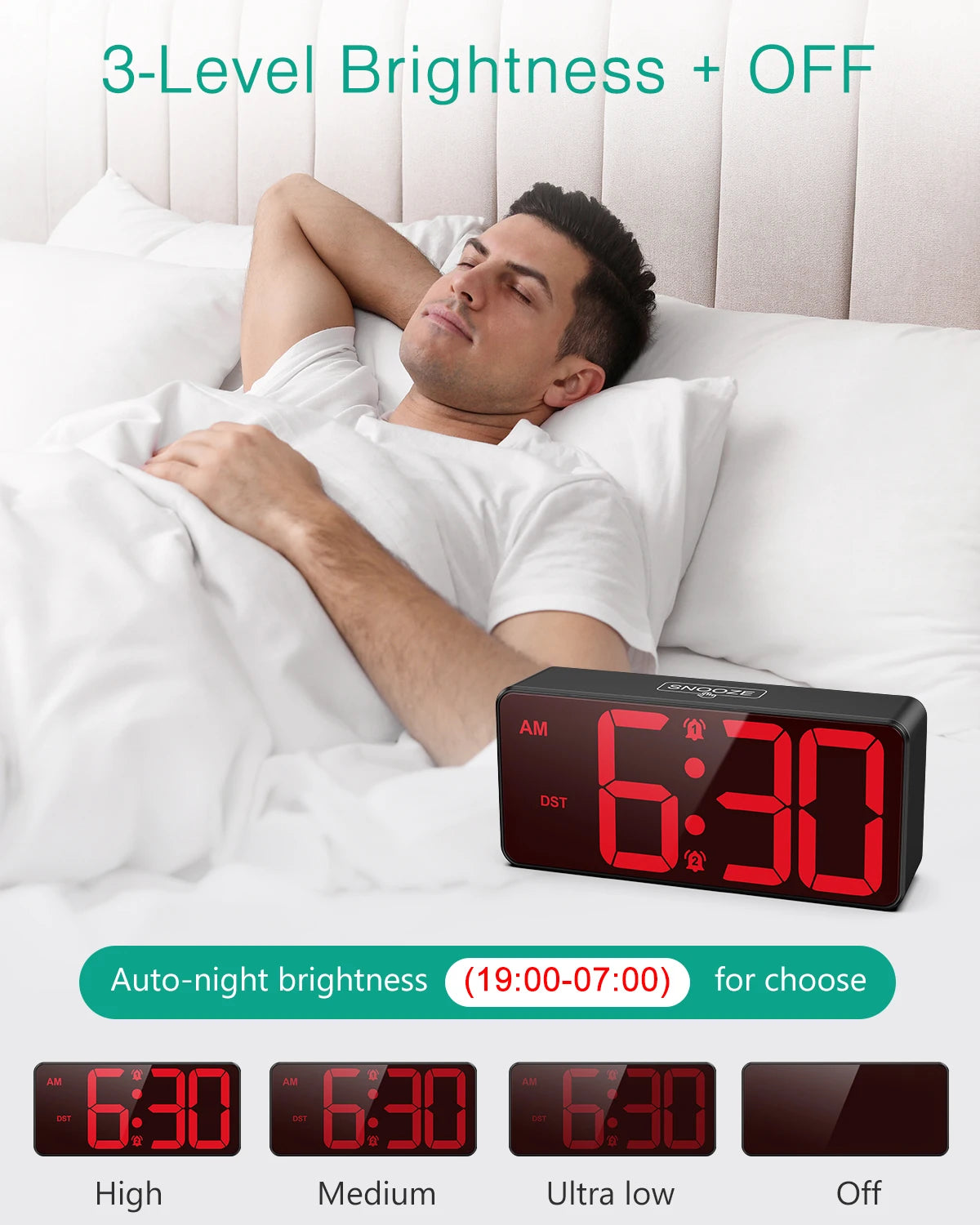 ORIA Digital Alarm Clock Battery Powered LED Alarm Clock Large Display Small Clock With Dual Alarm，DST, Snooze for Home Office