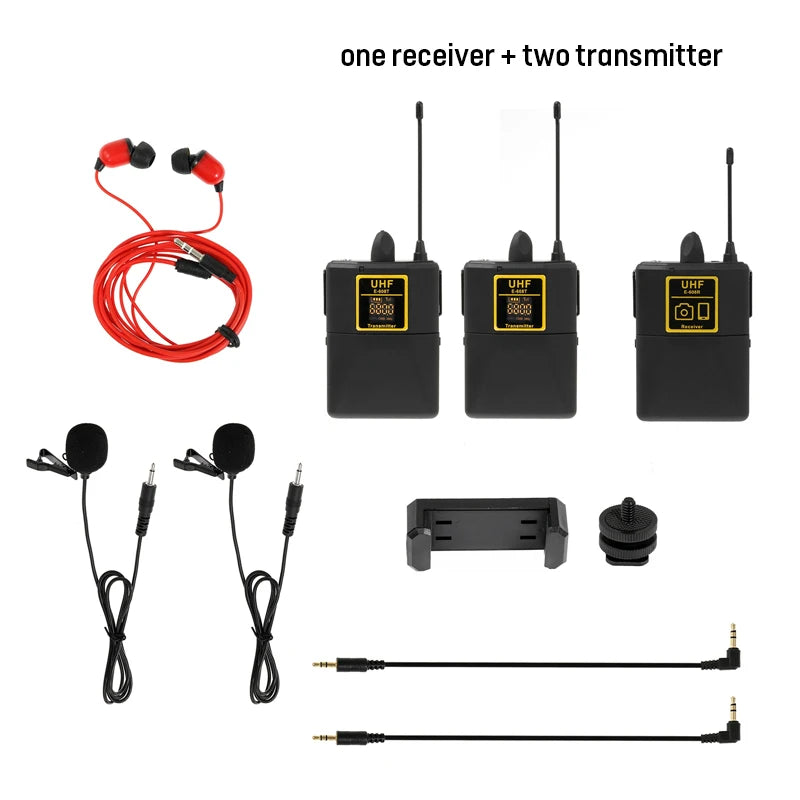 Audio UHF Wireless Lavalier Microphone with 30 Selectable Channels 50m Range for DSLR Camera Interview Live Recording