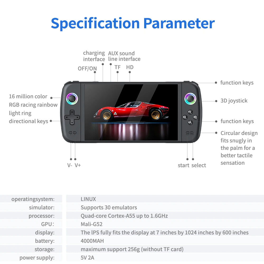 7.0 Inch Big Screen M27 Portable Pocket Retro Handheld Video Game Console 1024*600 Display Support LINUX Emelec 64G/128G