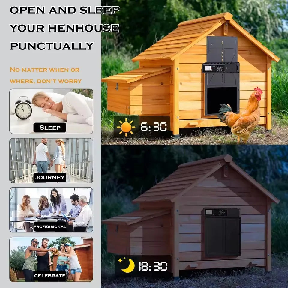 Aluminum Automatic Chicken Coop Door with Waterproof Large Display Timer Electric Chicken Duck Door Intelligent Pinch Protection