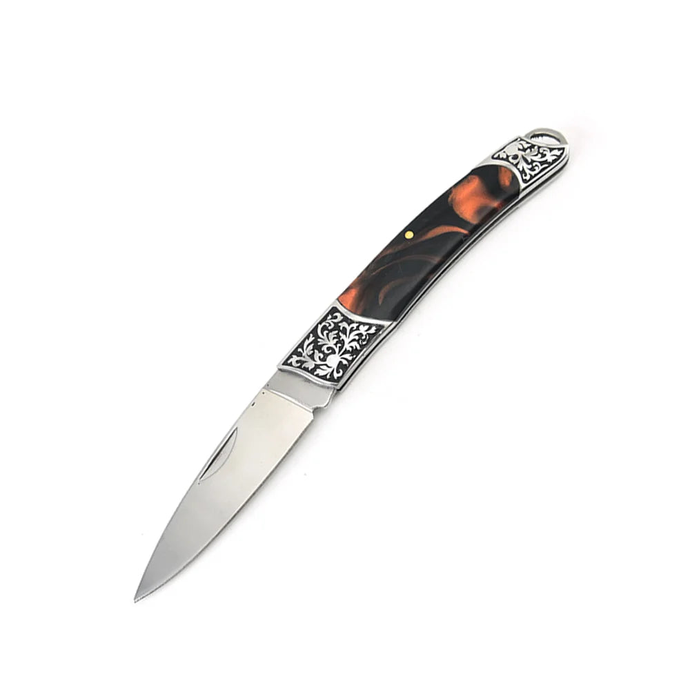 Stainless Steel Resin Handle EDC Folding Pocket Knife Exquisite Gift Fruit Knife Portable Lightweight Outdoor Camping Daily Use